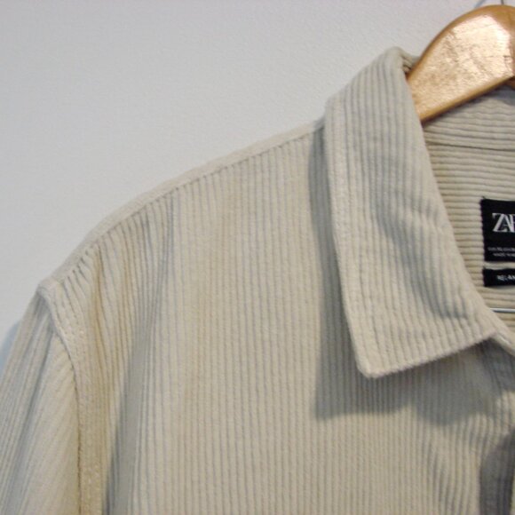 Zara Cream Beige Corduroy Shirt Jacket Relaxed Fit Snap Front Size XL - Picture 7 of 15